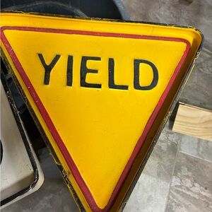 Vintage Yellow Yield Traffic Sign Wall Decor 17”x14”